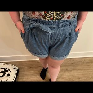 American Eagle Paperbag Denim Stretch Shorts